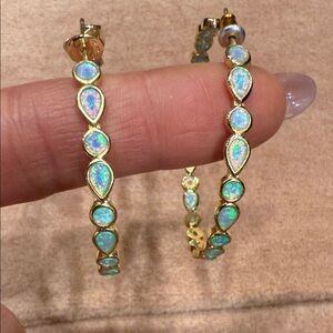 Melinda Maria Elegant Gold and Opal Hoop Earrings